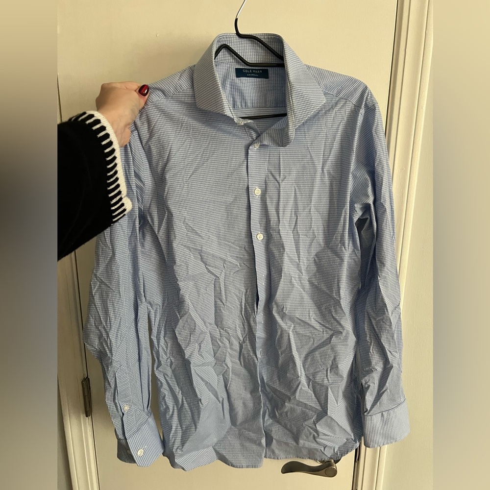 CO Light Blue Microcheck Spread Collar Dress Shirt
